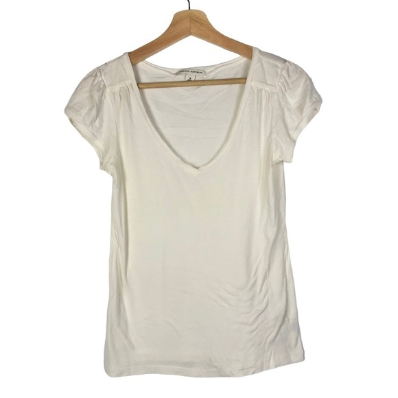 Banana Republic Off White V-Neck Y2K Short Sleeve Top M - Picture 1 of 4